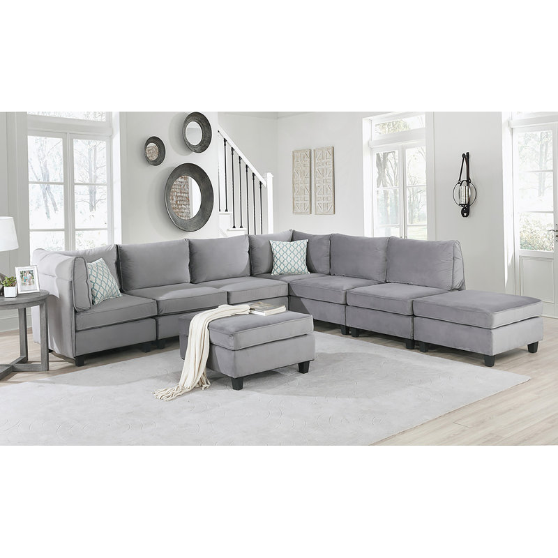 Canapé modulaire en velours gris 8 pièces Simona
