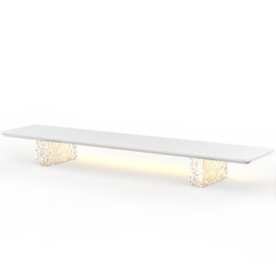 Monitor Stand Riser, Wood & Crystal Bricks Dual Computer Monitor Stand for Desk with LED Light, Office Desk Shelf Organizer for Computer, Laptop, Printer, PC & TV Screen