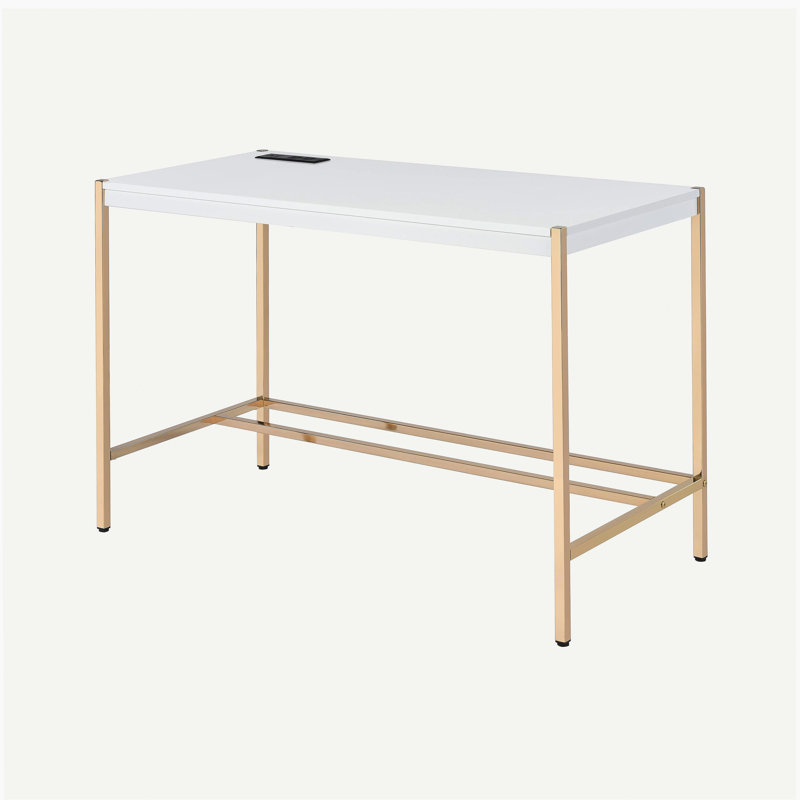 White gold writing desk with USB interface