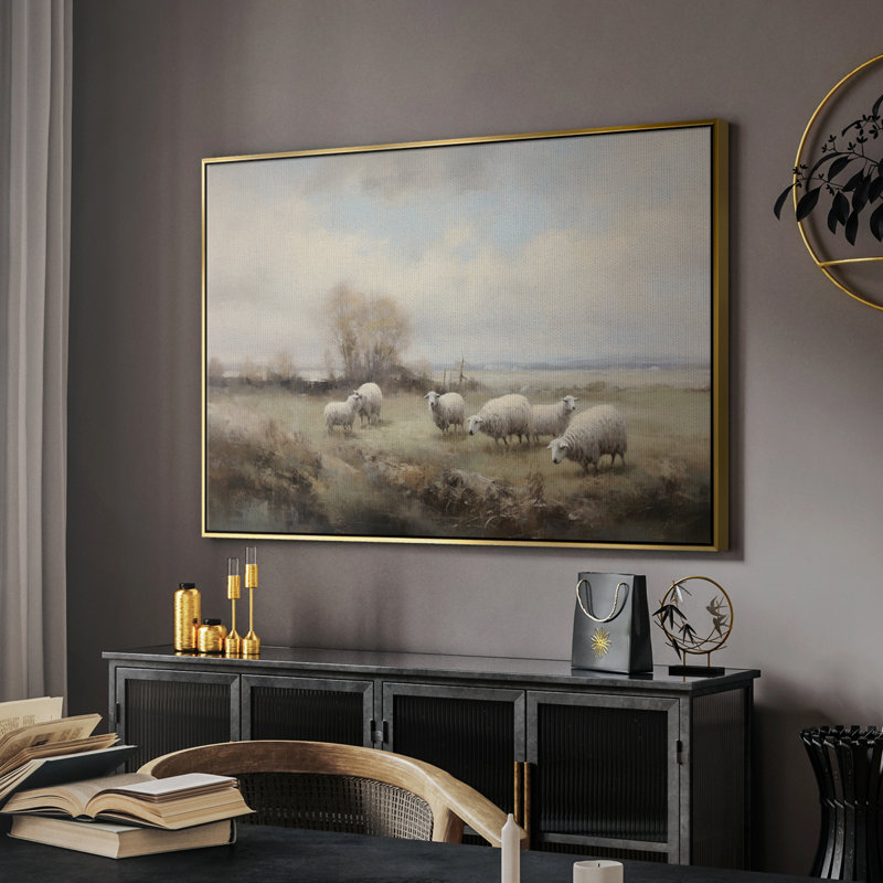 Paysage rétro - CCLX, Toile avec cadre flottant or, H 17 po x l 25 po x P 2 po