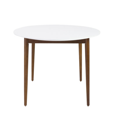 Modern Walnut And White Oval Dining Table