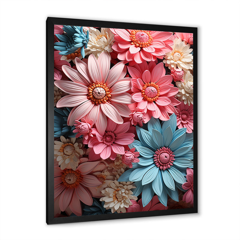 Harmonie de marguerites roses I - impression, H 20 po x l 12 po x P 1 po, Cadre simple noir