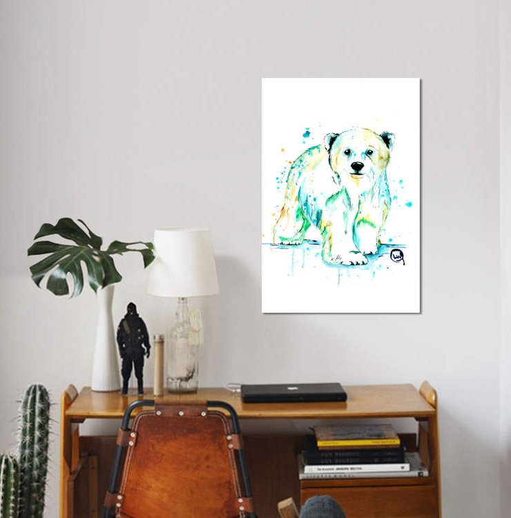 « polar bear baby »-impression sur toile tendue, H 18 po x l 12 po x P 1,5 po, Toile tendue, Pas de tapis