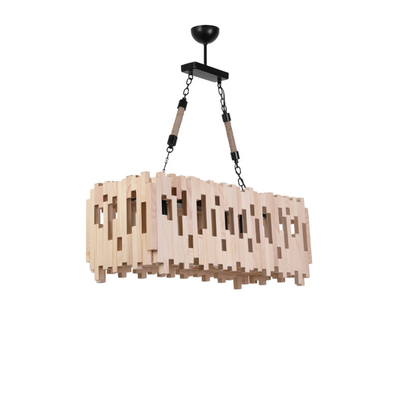 4 - Light Wood Dimmable Square / Rectangle Chandelier, Natural
