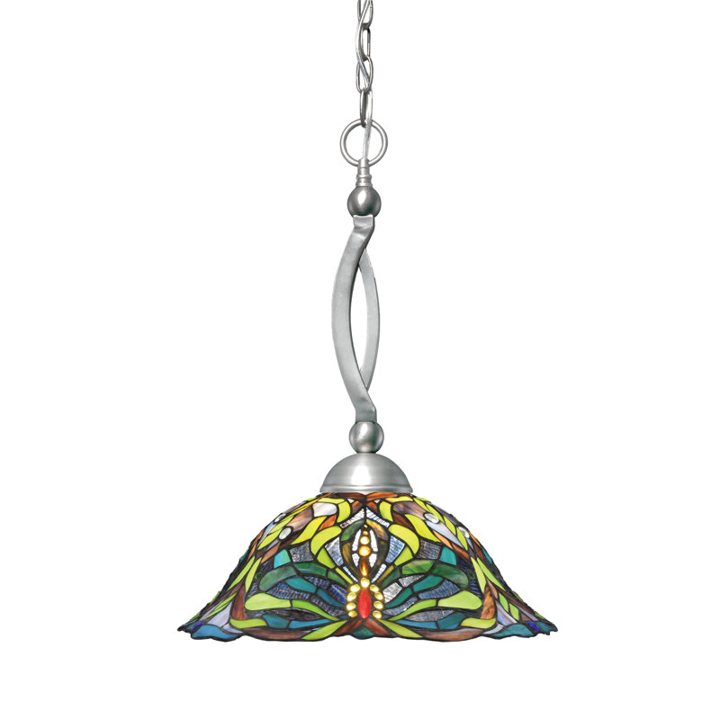 Bow Chain Hung Pendant Glass, Brushed Nickel, 20", Alabaster Swirl Glass 2
