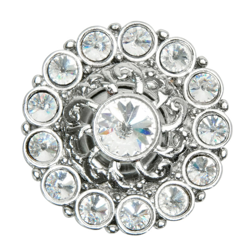 Caché large round multi crystals knob with halo platform with Swarovski Clear Crystalsin Antique Brass, Chrome