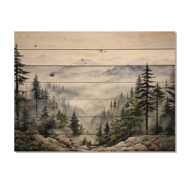 «Pine Misty Mountain I», impression sur bois naturel, H 10 po x l 20 po x P 0,78 po
