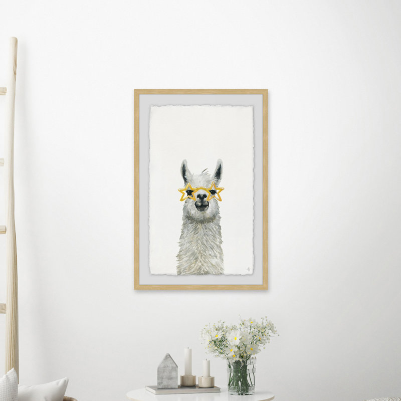 Perham «Yellow Star Llama», reproduction, H 18 po x l 12 po x P 1,5 po, Cadre brun