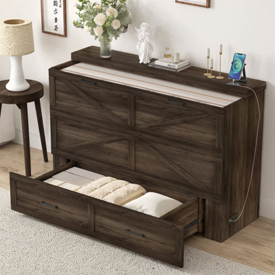 Wood Murphy Bed with Charging Station and USB ports