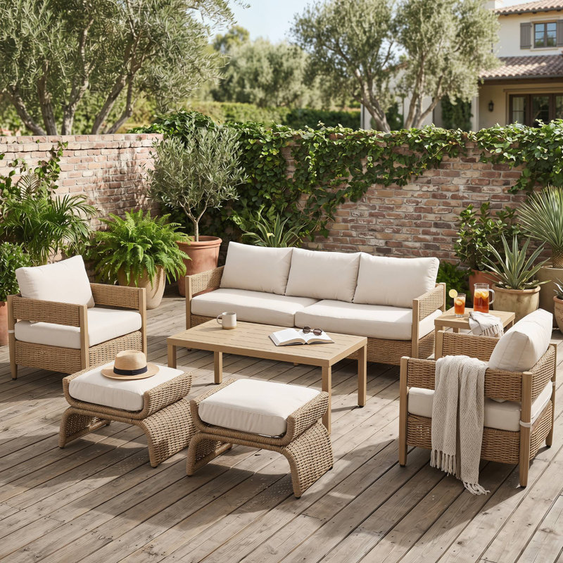 7 Pieces Outdoor Patio Conversation Set, Beige