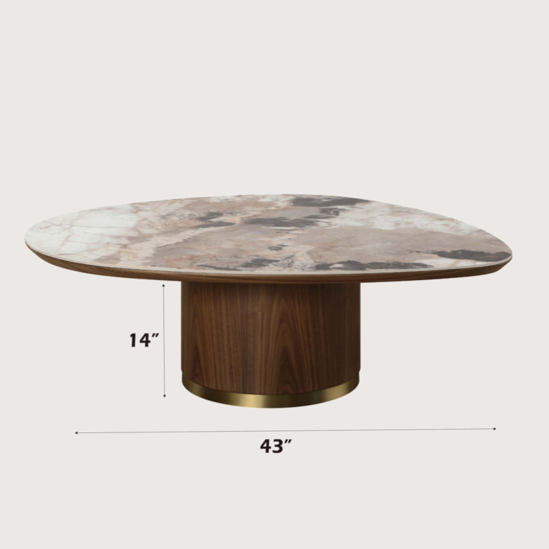 Willene 43" Oval Ceramic Top Coffee Table with Walnut Base