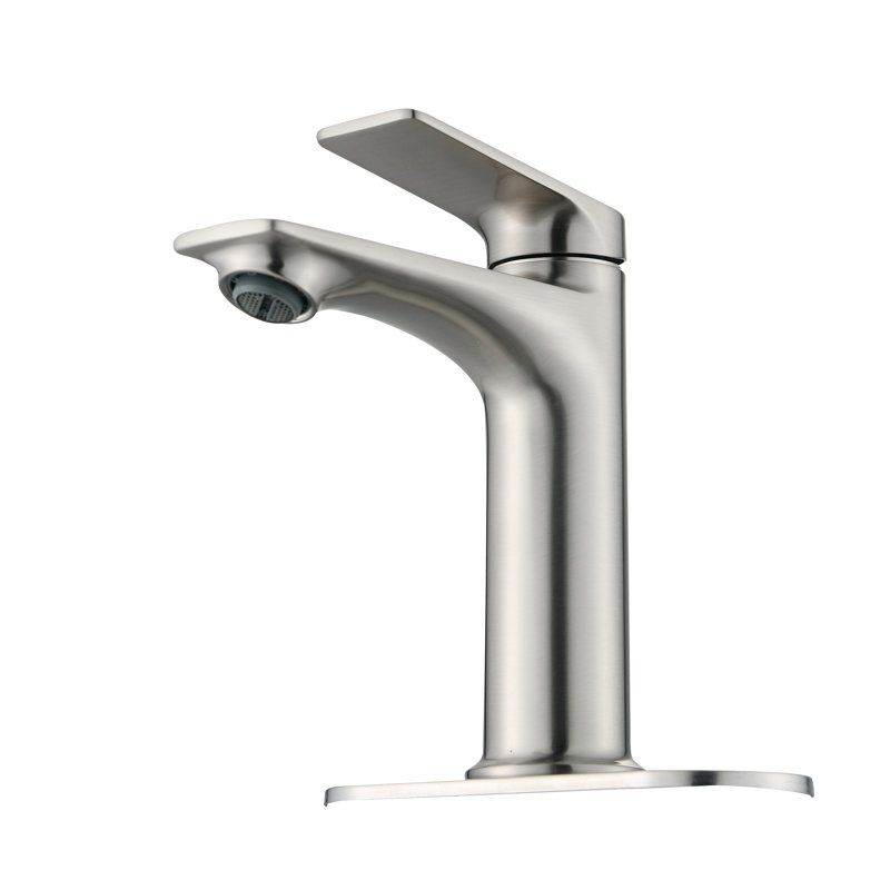 Robinet de salle de bain moderne monotrou avec ensemble de drain, Nickel brossé