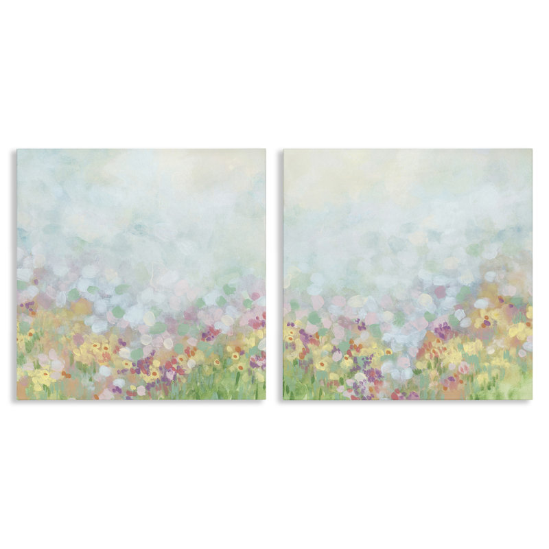 "Pastel Spring Flower Field", ensemble de 2 reproductions d'art sur toile par June Erica Vess, H 24 po x l 24 po