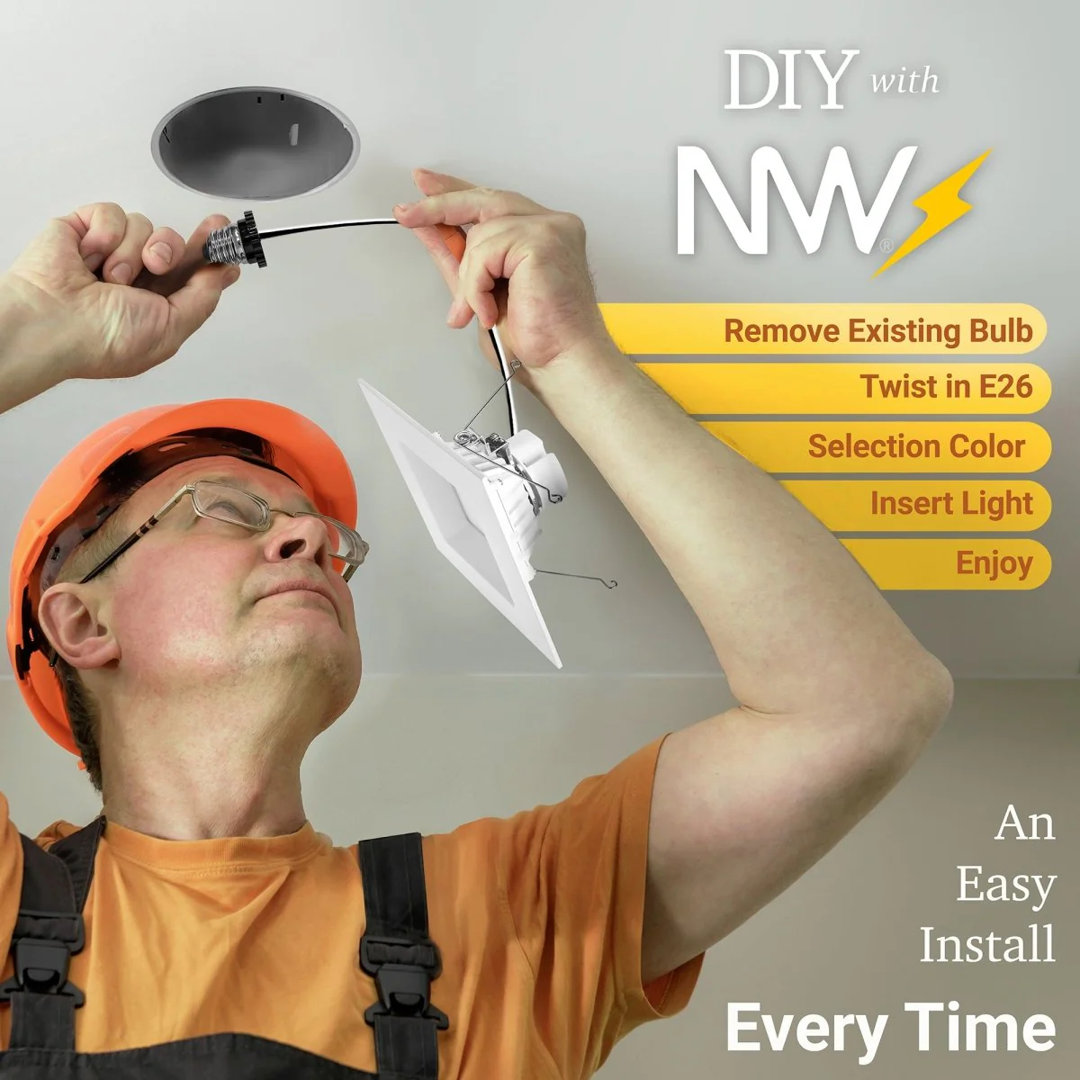 6 in. LED Retrofit Square Remodel Can Light 14W 1100LM Dimmable Ceiling Light 5CCT NUWATT 