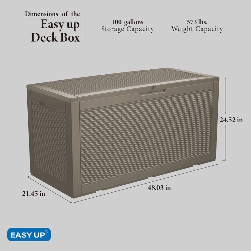 Emperic Design 100 Gallon Water Resistant Resin Lockable Deck Box, Brown