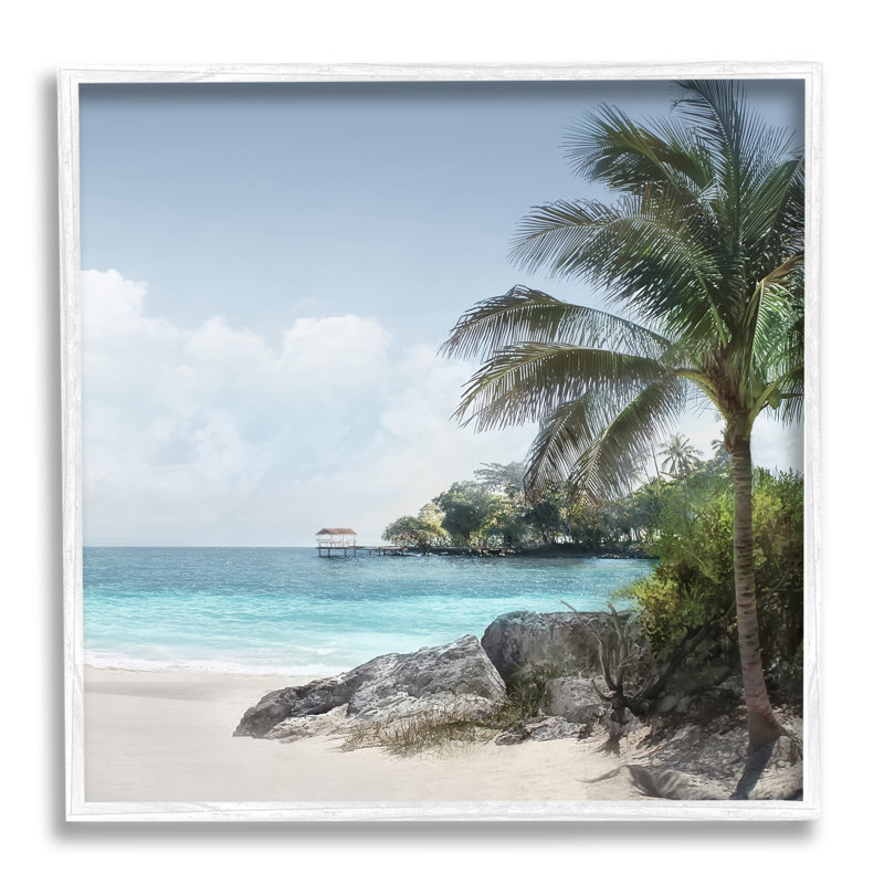 «Bb-345», paysage de paradis tropical encadré sur bois par Mike Calascibetta, Giclée encadrée blanc bord de mer