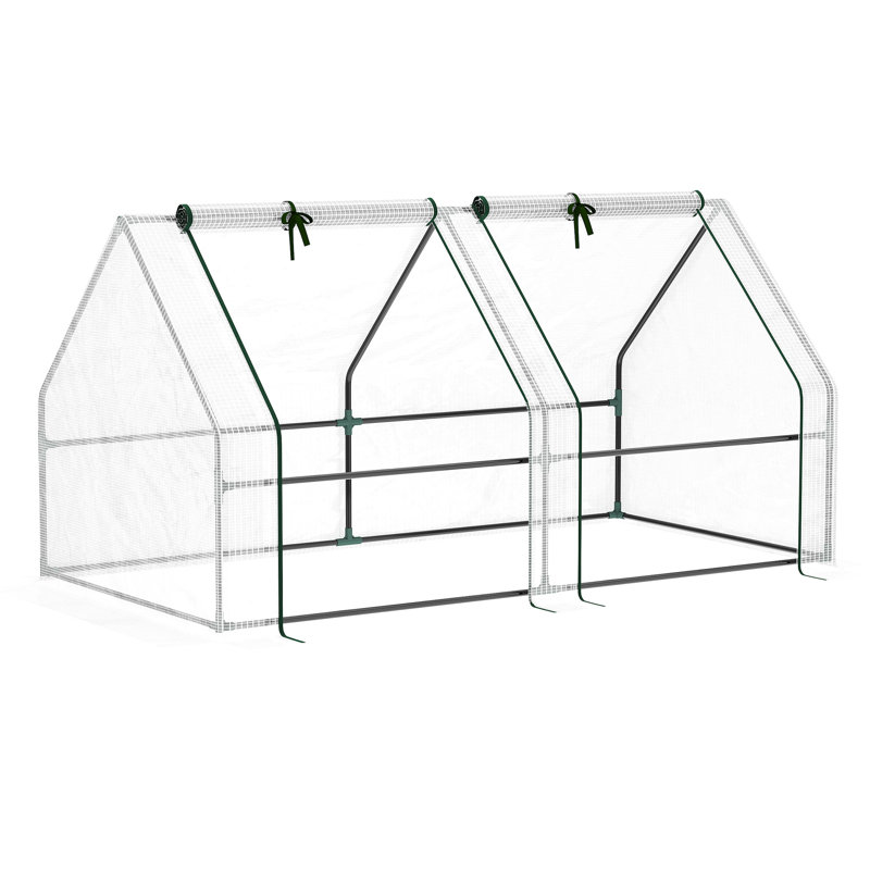 Mini serre extérieure portative 6 pi x 3 pi avec couvercle en PE blanc et grande fermeture à glissière pour portes de ventilation