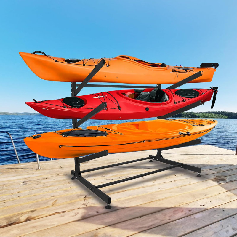 Support de rangement autoportant pour kayaks - Organisateur vertical à 2/3/4 niveaux pour kayaks, canoës et planches à pagaie, support intérieur / extérieur robuste avec rembourrage en mousse protectrice
