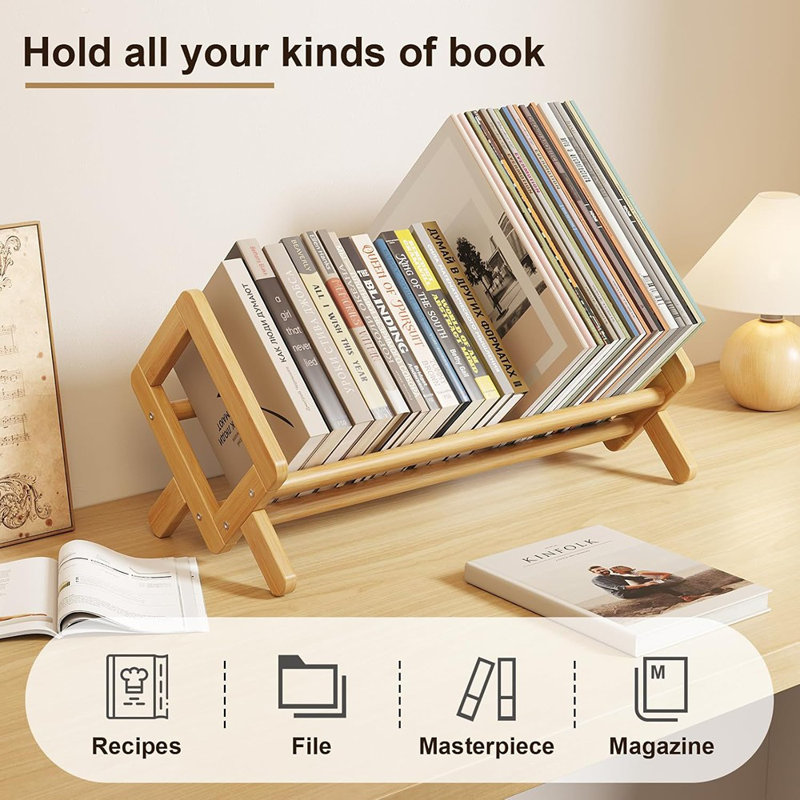 Bibliothèque de bureau inclinable de qualité supérieure, bibliothèque de bureau en bois, organisateur de tablette de support de livres rétro, étagères de rangement stables, bibliothèque de table, grand rangement pour livres à livres / magazines /