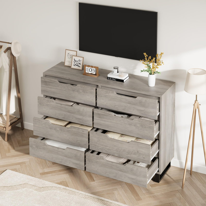 8 Drawer Dresser for Bedroom, 55" Wide Freestanding Storage Chest for Living Room or Hallway, Gray