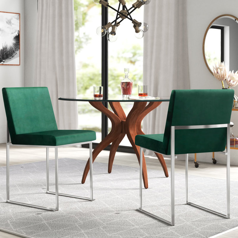 Chaise d'appoint Ernestine, Velours vert, Acier Inoxydable