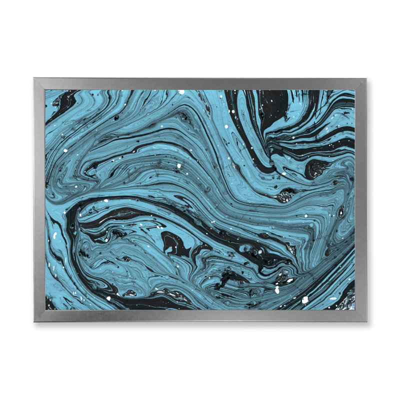 Marbre bleu - peinture sur toile, H 16 po x l 32 po x P 1 po, Cadre de coin argenté fermé
