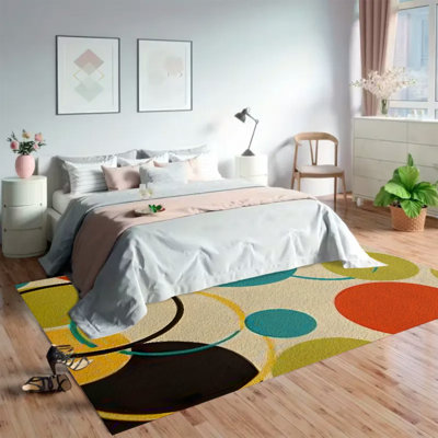 Tapis en velours doux et moelleux, style rétro abstrait coloré des années 1950 et 1960, idéal pour le salon ou la chambre. Antidérapant et lavable, il offre une décoration intérieure minimaliste et élégante. Dimensions : 2 x 3 m (6,6 x 9,8 pi).