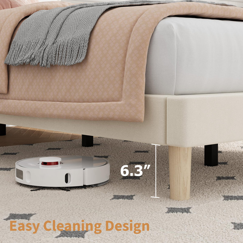 Ensemble de 2 cadres de lit simples, cadre de lit plateforme grand avec tête de lit ajustable capitonnée à canal vertical, support de lattes en bois robuste, pas de sommier requis, assemblage facile, beige