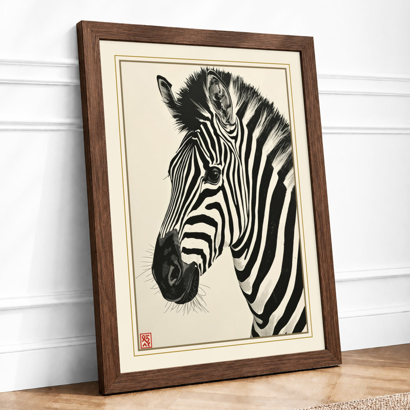 Zebra Study Japandi - Framed Print, Walnut, A3 - 42.0 x 29.7 cm