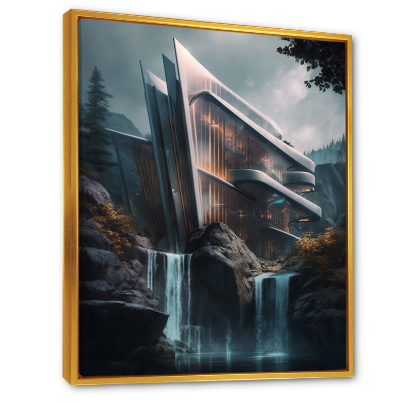 Brilliance architecturale futuriste Narcissus I, H 40 po x l 30 po x P 1,5 po, Cadre flottant doré