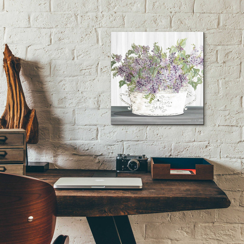 «Lilac Galvanized Pot» par Cindy Jacobs, art mural en verre acrylique, H 12 po x l 12 po x P 0,13 po