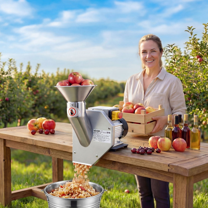 550W Electric Fruit Apple Crusher, SUS304 Desktop Crushing Machine, Grinds Whole Apples Up to 2.76" Dia, 60 KG/H Capacity, Cider Press for Apples, Pears, Pineapple, Guava, Carrot, Potato