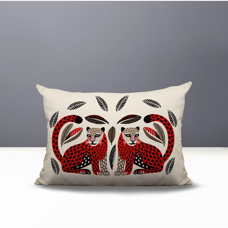 Coussin lombaire réversible Ayra Leopard, Rectangle H 14 po x l 20 po, Rouge