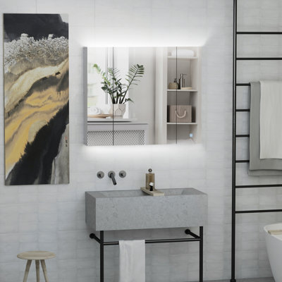 Organisateur de salle de bain, miroir à DEL 35,5 po x 29,5 po avec gradateur blanc