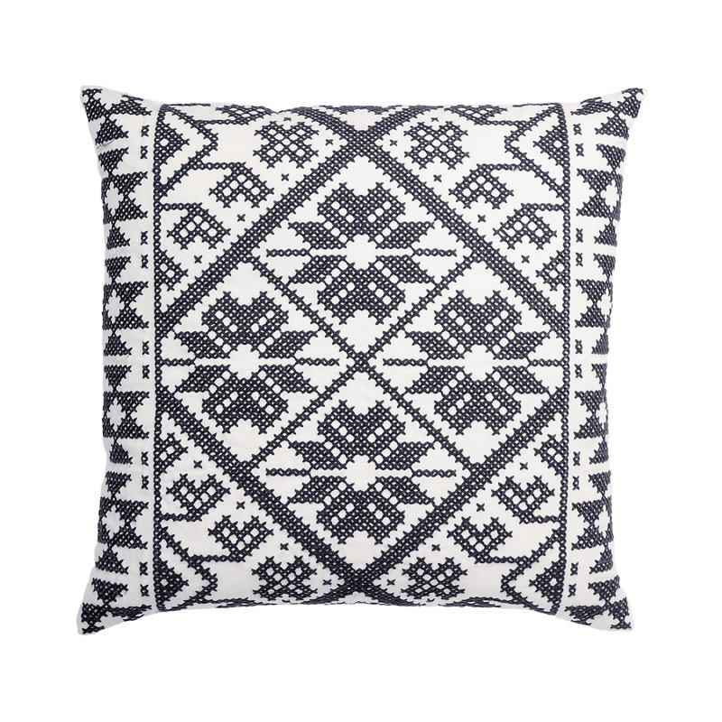 Marsa Square Cotton Pillow Cover and Insert, Dark Grey