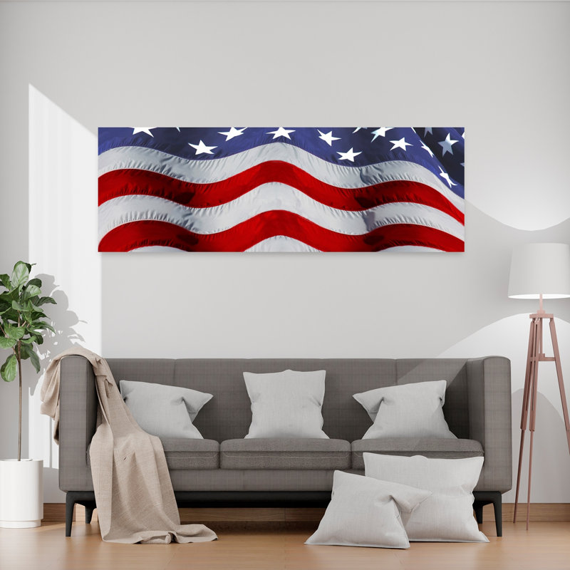 Gros plan sur un drapeau américain, art mural contemporain, H 20 po x l 60 po