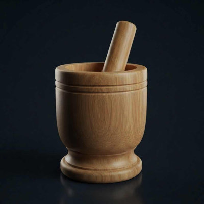 Large Wooden Mortar & Pestle - 5.5" Dia X 6.3" High