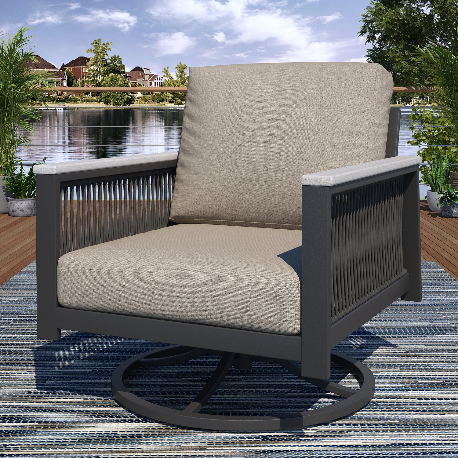 Townsend Sunbrella® Swivel Patio Rocking Chair, Cast Silver Sunbrella®