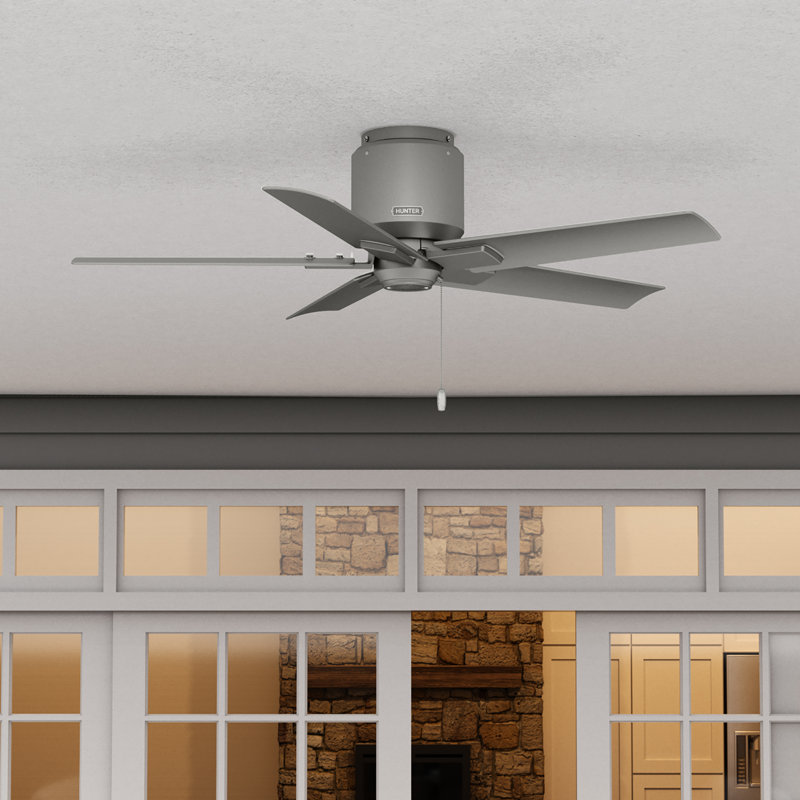 44" Terrace Cove 5 - Blade Low Profile Damp Rated Ceiling Fan with Pull Chain, Matte Silver