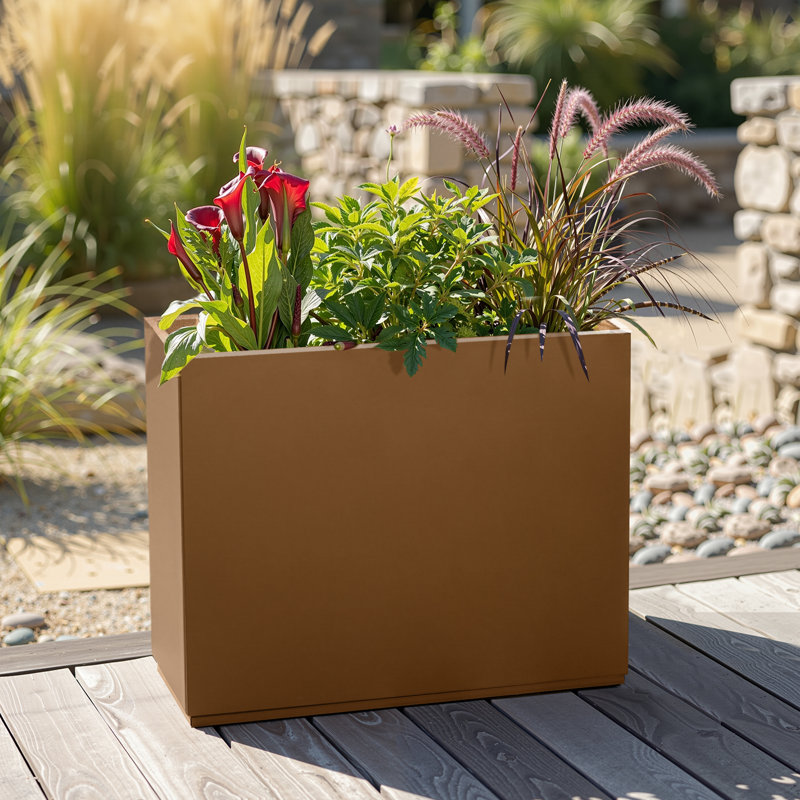 Boîte à fleurs rectangulaire en métal avec trous de drainage pour l'intérieur et l'extérieur, H 24 po x l 29,9 po x P 12 po