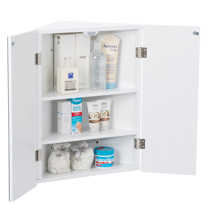 Eastbrook Corner Mount Framed 2 Door Medicine Cabinet with Mirror, White