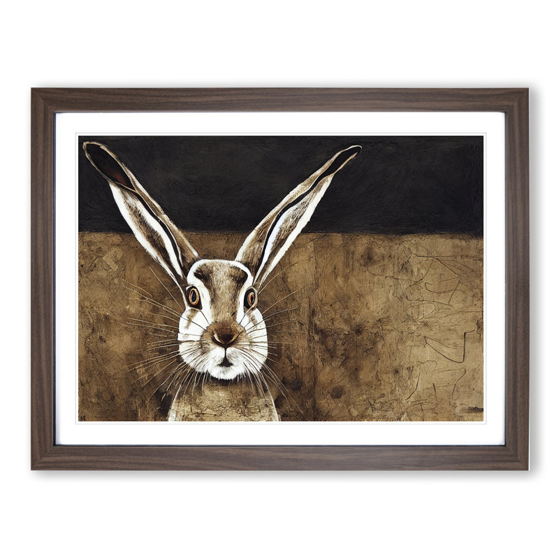 Hare - Single Picture Frame Painting, Walnut, 25cm H x 34cm W x 2cm D