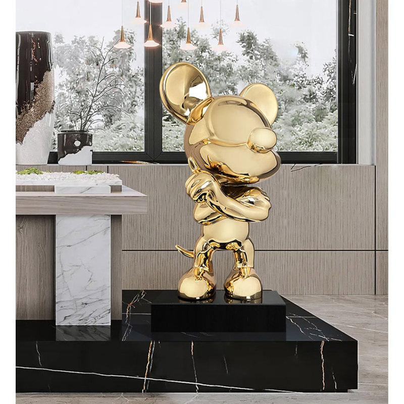 Sculpture créative en résine électrolytique Mickey, Or/noir