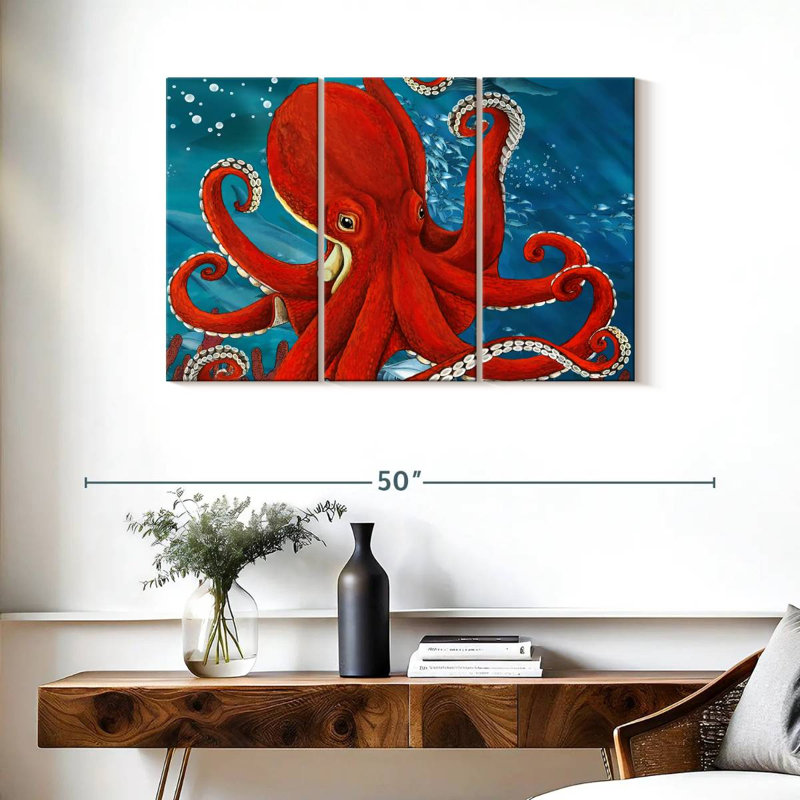 Brampt Vibrant Red Octopus, 24" H x 38" W