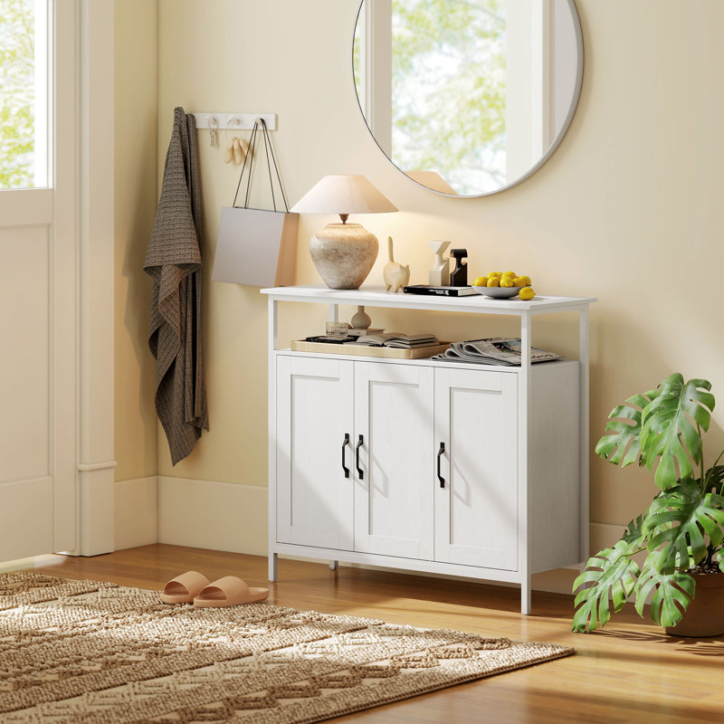 HOMCOM Industrial Kitchen Sideboard with Open Shelf & 2 Cabinets, White