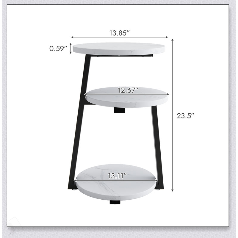 Petite table d'appoint ronde avec rangement à 3 niveaux - table de bout, table de chevet à structure métallique robuste, table basse compacte pour le salon de la chambre à coucher