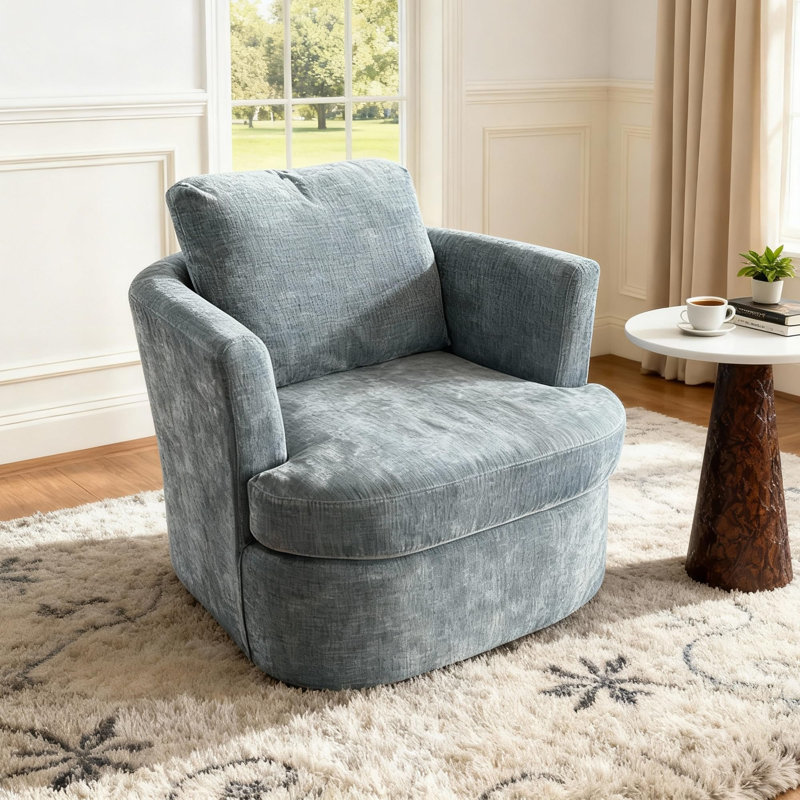 Upholstered Chenille Swivel Armchair, Blue Chenille