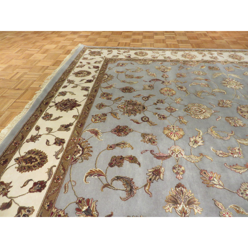 Tapis en laine bleu/beige 7 pi 11 po x 9 pi 11 po one-of-kind à la main noué la Sylvie
