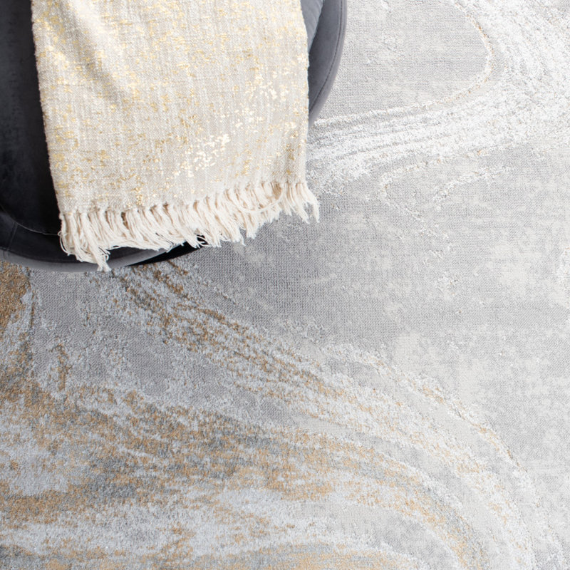 Ozturk Abstract Grey Area Rug, Rectangle 9' x 12'