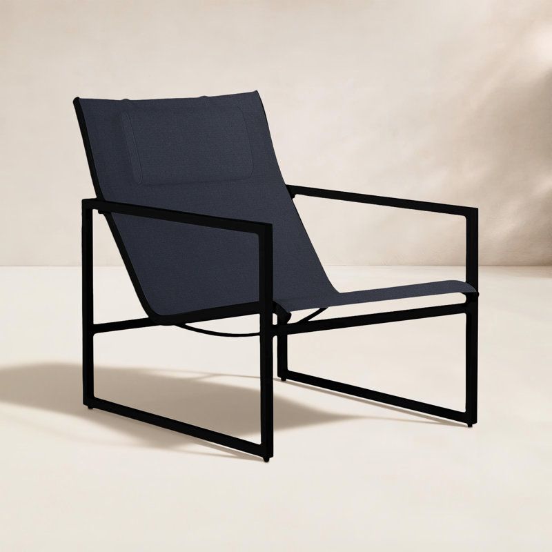 Petit fauteuil Serenata, Trépointe, Lin marine, Minuit / toile noire